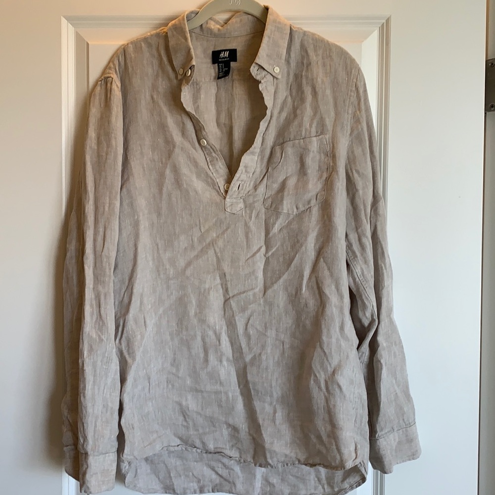 Mens quarter button linen blend top